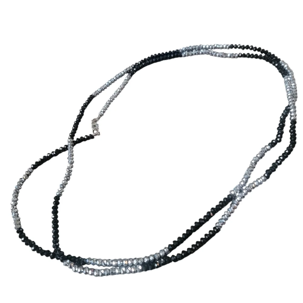 Very long sparkly Black and Silver double up necklace